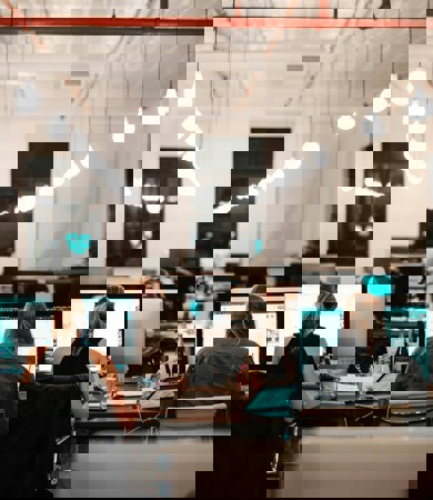 People working on software in the office